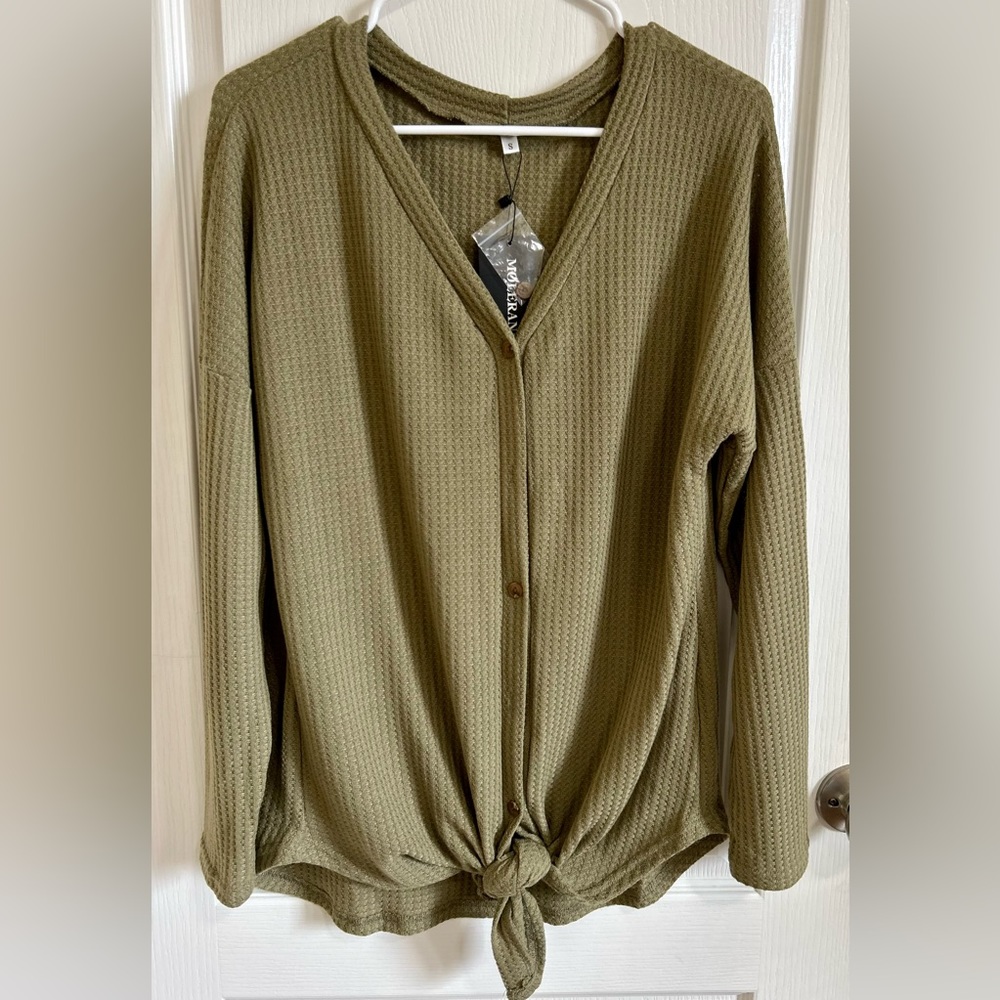 Women’s Cardigan Sweater V Neck Front Knot